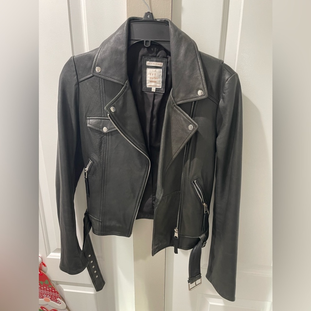 Zara real leather biker jacket S